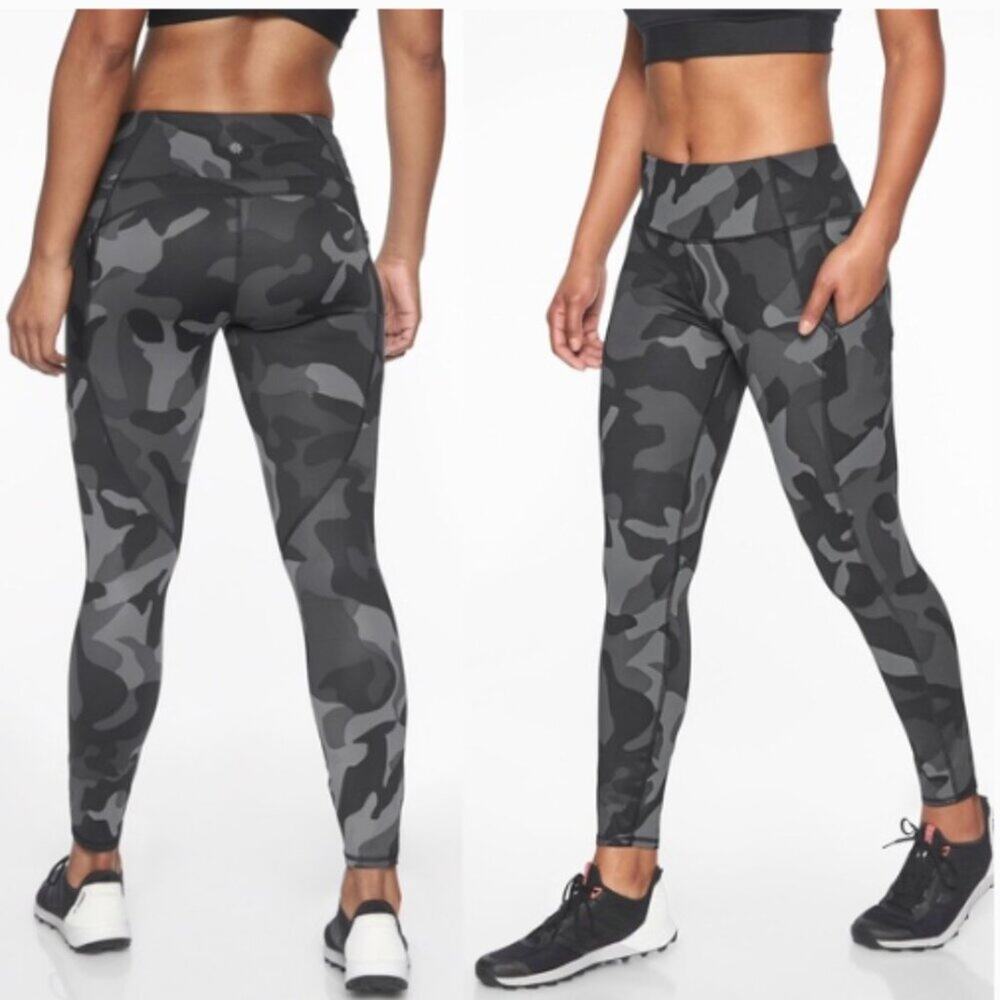 Athleta Ultimate Camo 7/8 Tight Leggings in Black/Gray Size Large 405480